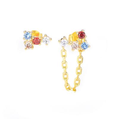 Colourful Zircon Chain Studs Earrings 
