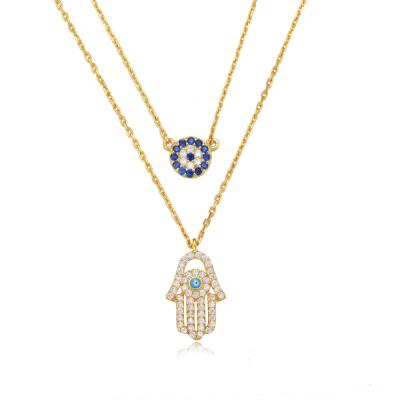 Devil's Eye Hamsa Palm Double layer Necklace