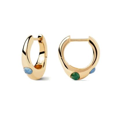 Gold Plated C-shaped 925 Sterling Silver Zircon Turquoise Earrings