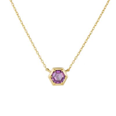 Hexagonal Amethyst Pendant Necklace
