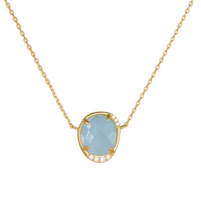 Oval Shape Natural Sapphire Pendant Neklace