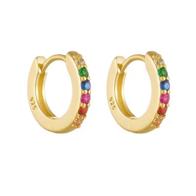 Rainbow Pave Huggie Hoops