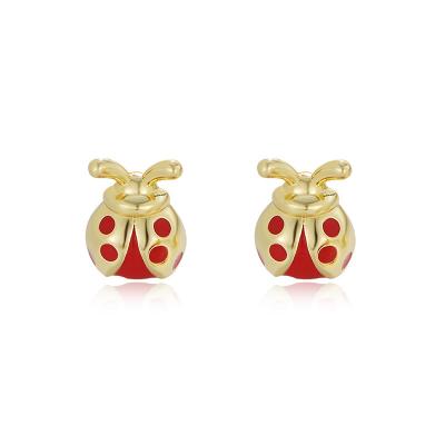 Red Enamel Lady Bug Stud Earrings 