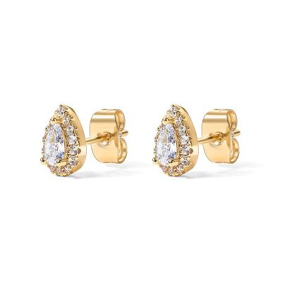 Round Heart Waterdrop Square Zircon 18K Gold Plated Stud Earrings 