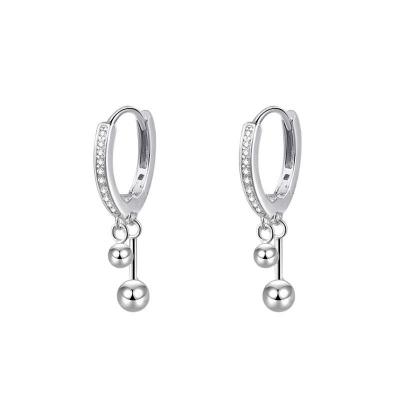 S925 sterling Silver Beads Drop Hoop Earrings