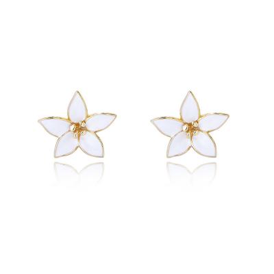 White Enamel Flower Stud Earring